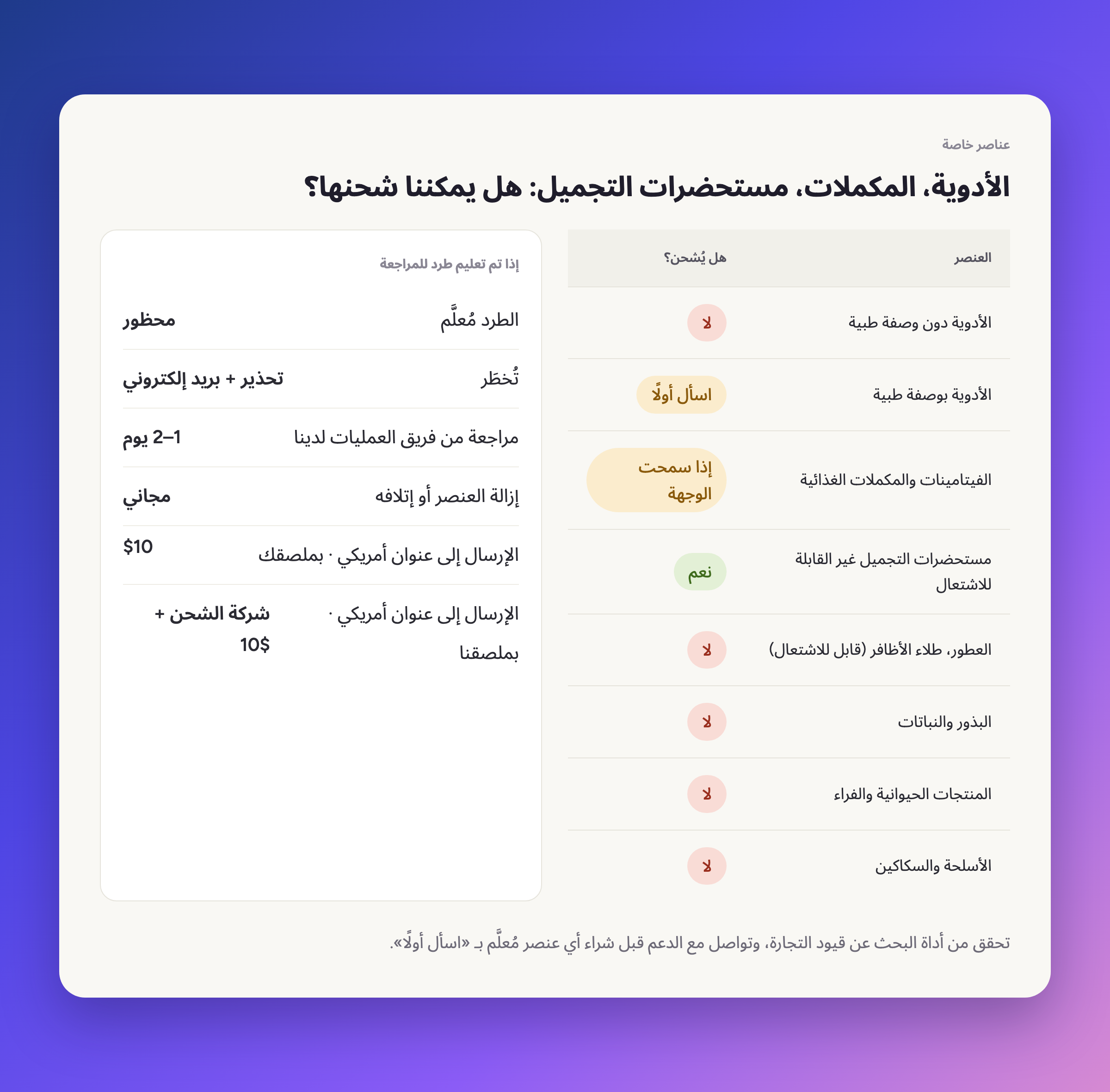 الأدوية والمكمّلات ومستحضرات التجميل: هل يمكننا شحنها؟