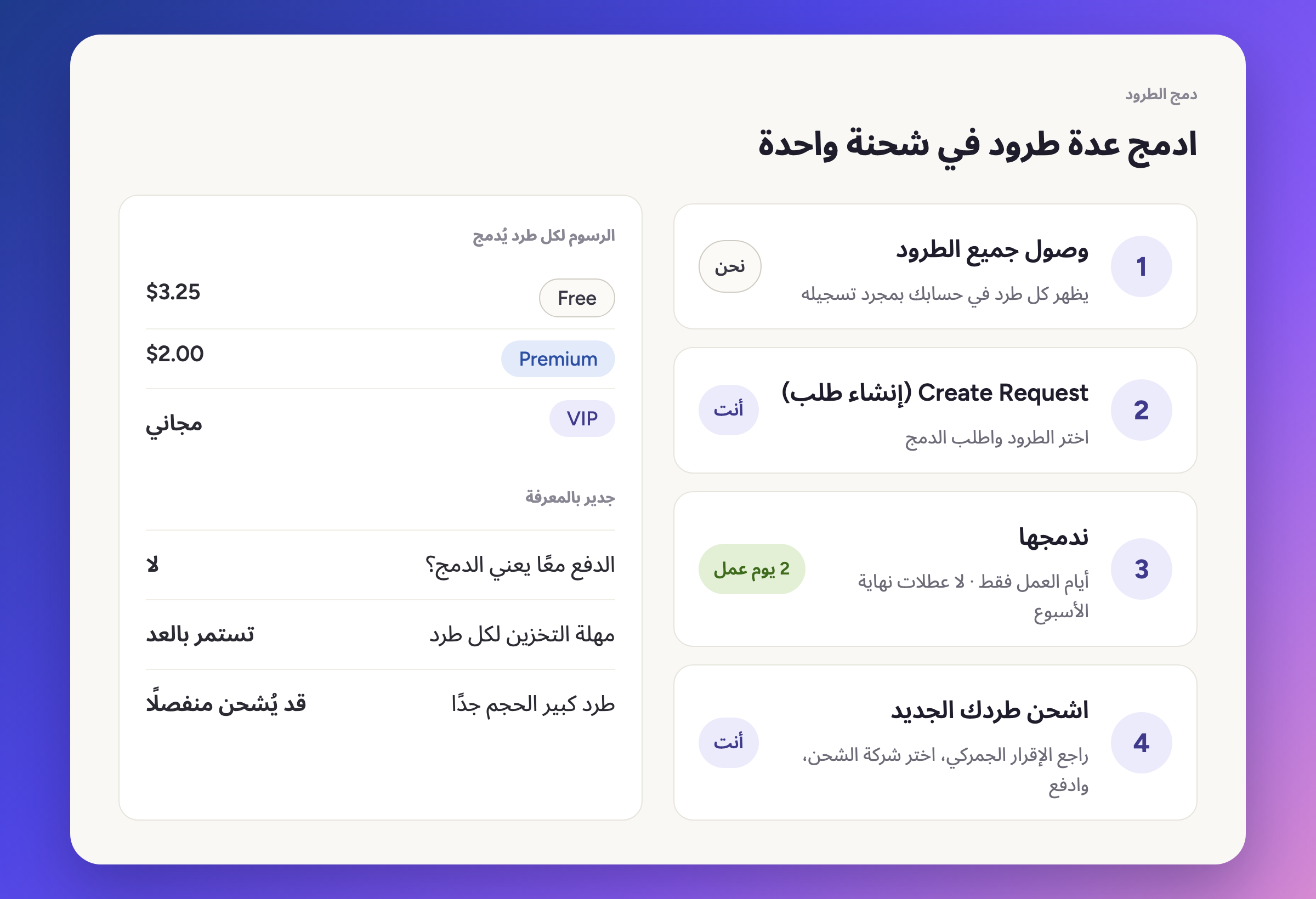 دمج عدة طرود في شحنة واحدة